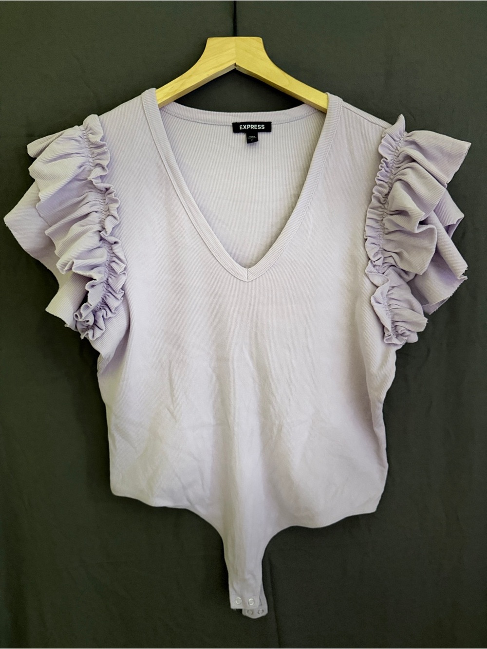 Express Lavender Ruffle Sleeve V-Neck Bodysuit